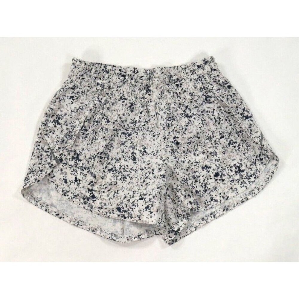Athleta  4" Running Shorts White Black Print Elastic Waistband Lined Womens XS